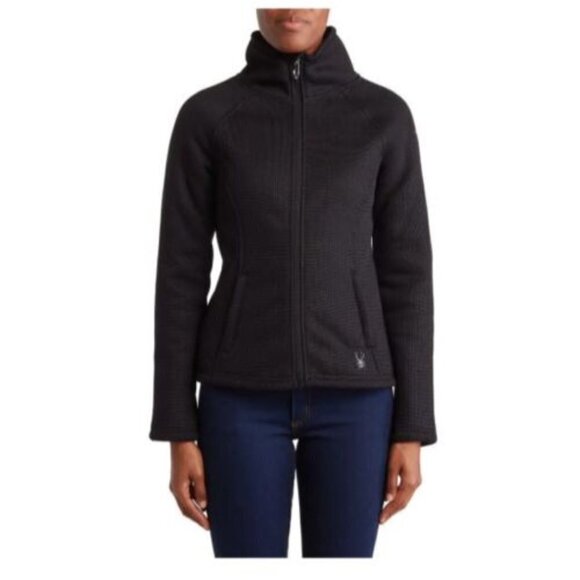 Spyder Womens Black Full Zip Up Collared Pockets Knit Jacket Activewear Sz M New - Picture 3 of 11